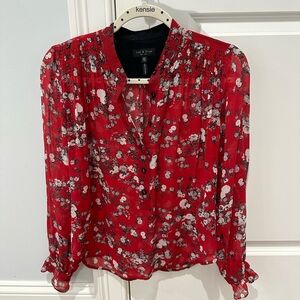 Rag&Bone Red Floral Blouse 100% Silk Long Sleeve Size XS